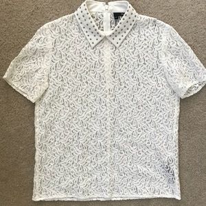 The Kooples White Collar Lace Top